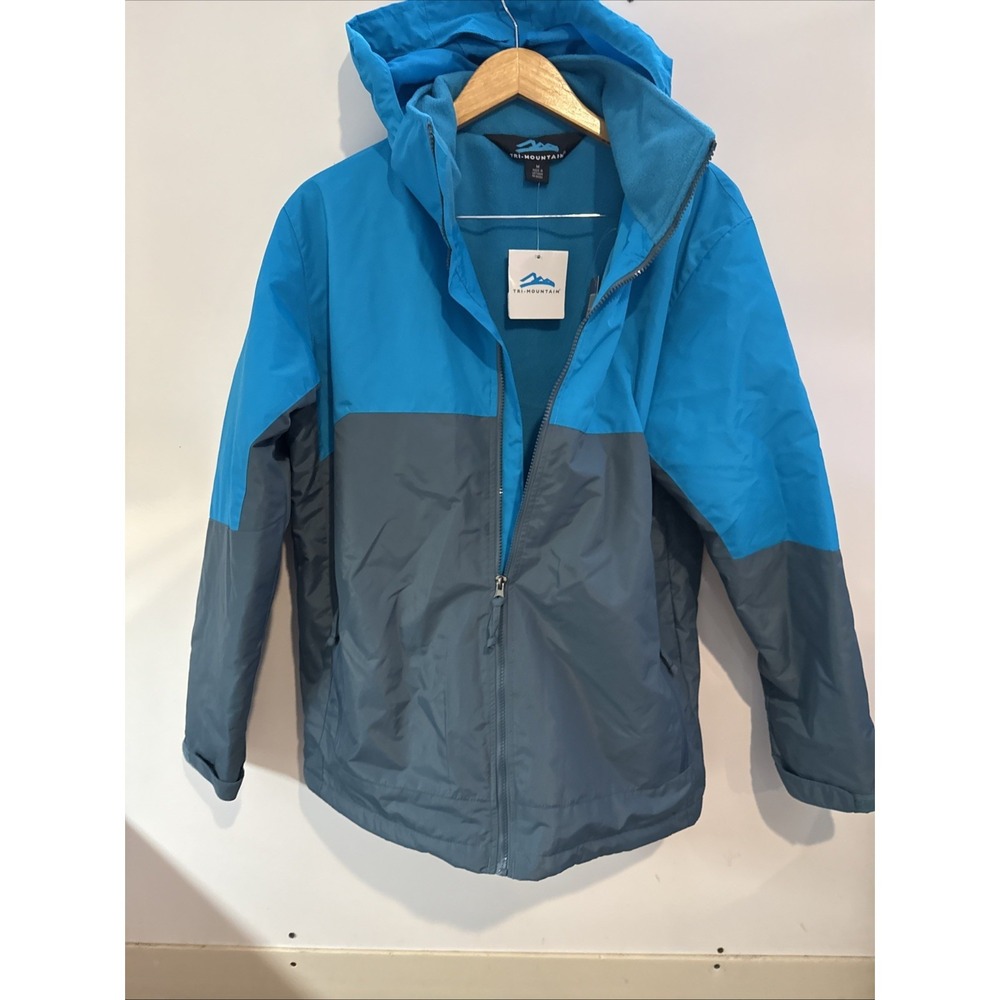 Tri Mountain Jacket With Stowaway Hood Mens Medium Turquoise/Green  88051 Winter